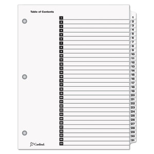 Cardinal OneStep Printable Table of Contents and Dividers, 31-Tab, 1 to 31, 11 x 8.5, White, White Tabs, 1 Set