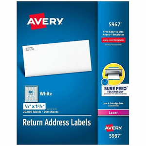 Avery Easy Peel Mailing Laser Labels - 1/2" Width x 1 3/4" Length - Permanent Adhesive - Rectangle - Laser - Matte