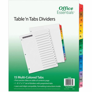 Avery Office Essentials Table 'n Tabs Dividers - 15 x Divider(s) - Printed Tab(s) - Digit - 1-15 - 15 Tab(s)/Set
