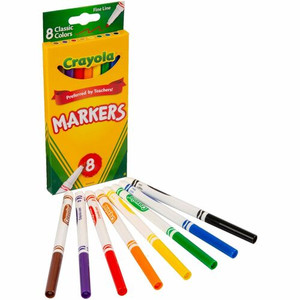 Crayola Fine Tip Classic Markers - Fine Marker Point - Assorted, Orange, Yellow, Green, Blue, Violet, Brown, Black Ink - Water Based