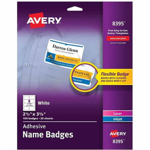 Avery Adhesive Name Badges - 2 21/64" Width x 3 3/8" Length - Removable Adhesive - Rectangle - Inkjet, Laser - Matte - (AVE8395)