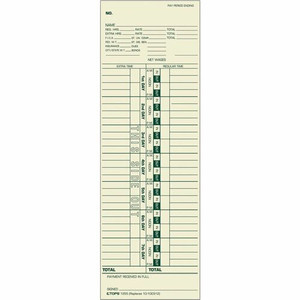 TOPS Weekly One-Sided Time Cards - 3.50" x 10.50" Sheet Size - Manila - Manila Sheet(s) - Green Print Color