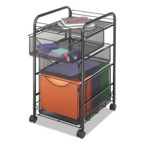 Safco Onyx Mesh Mobile File with Two Supply Drawers, Metal, 1 Shelf, 3 Drawers, 15.75" x 17" x 27", Black (SAF5213BL) View Product Image