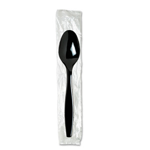 Dixie Individually Wrapped Heavyweight Teaspoons, Polystyrene, Black 1,000/Carton (DXETH53C7) View Product Image