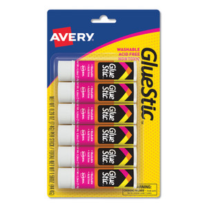 Avery Permanent Glue Stic Value Pack, 0.26 oz, Applies White, Dries Clear, 6/Pack (AVE98095) View Product Image