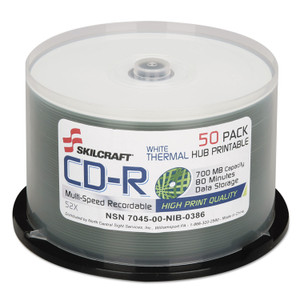 AbilityOne 7045016269521, SKILCRAFT CD-R Recordable Disc, 700 MB/80 min, 52x, Spindle, White, 50/Pack
