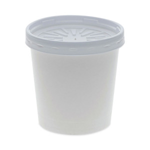 Pactiv Evergreen Paper Round Food Container and Lid Combo, 16 oz, 3.75" Diameter x 3.88h", White, 250/Carton (PCTD16RBLD) View Product Image