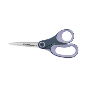 Westcott Non-Stick Titanium Bonded Scissors, 8" Long, 3.25" Cut Length, Straight Gray/Purple Handle