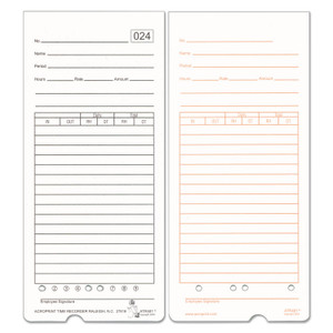Acroprint Time Clock Cards for Acroprint ATR480, Two Sides, 7.5 x 3.35, 50/Pack