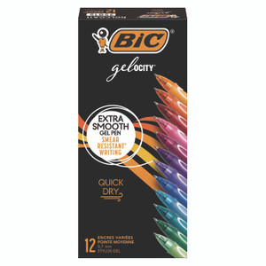 BIC Gel-ocity Quick Dry Gel Pen, Retractable, Fine 0.7 mm, Assorted Ink and Barrel Colors, Dozen BICRGLCGA11AST