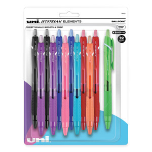 uniball Jetstream Elements Hybrid Gel Pen, Retractable, Medium 1 mm, Assorted Ink and Barrel Colors, 12/Pack (UBC70171) View Product Image