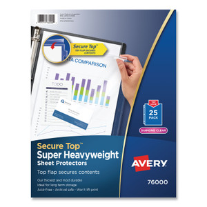 Avery Secure Top Sheet Protectors, Super Heavy Gauge, Letter, Diamond Clear, 25/Pack (AVE76000) View Product Image