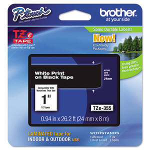 Brother P-Touch TZe Standard Adhesive Laminated Labeling Tape, 0.94" x 26.2 ft, White on Black