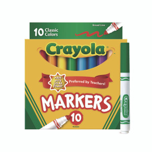 Crayola Non-Washable Marker, Broad Bullet Tip, Assorted Classic Colors, 10/Pack