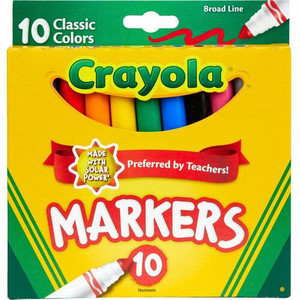 Crayola Classic Colors Broad Line Markers - Brown, Purple, Red, Orange, Yellow, Green, Black, Gray, Pink, Blue Ink