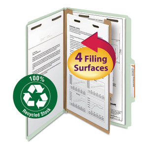 Smead Recycled Pressboard Classification Folders, 2" Expansion, 1 Divider, 4 Fasteners, Legal Size, Gray-Green, 10/Box