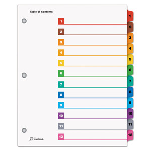 Cardinal OneStep Printable Table of Contents and Dividers, 12-Tab, 1 to 12, 11 x 8.5, White, Assorted Tabs, 1 Set
