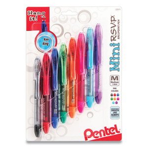 Pentel Mini R.S.V.P. Ballpoint Pen, Stick, Medium 1 mm, Assorted Ink and Barrel Colors, 8/Pack (PENBK91MNBP8M)