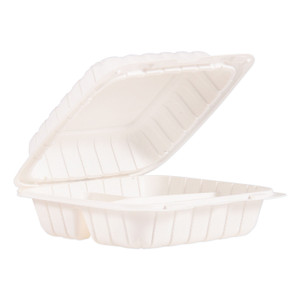 Dart Hinged Lid Containers, 3 Compartments, 8.3 x 8 x 3, White, Plastic, 150/Carton