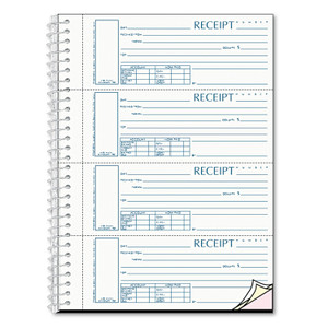 Rediform Spiralbound Unnumbered Money Receipt Book, Three-Part Carbonless, 7 x 2.75, 4 Forms/Sheet, 120 Forms Total