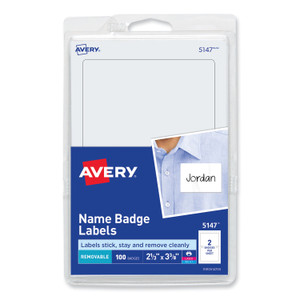 Avery Printable Adhesive Name Badges, 3.38 x 2.33, White, 100/Pack (AVE5147) View Product Image