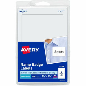 Avery Print or Write Name Badge Labels - 2 21/64" Height x 2 21/64" Width x 3 3/8" Length - Removable Adhesive - Rectangle - Inkjet, Laser - Matte