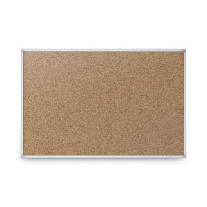 Mead Economy Cork Board with Aluminum Frame, 24" x 18", Tan Surface, Satin Aluminum Frame