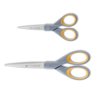 Westcott Titanium Bonded Scissors, 5" and 7" Long, 2.25" and 3.5" Cut Lengths, Gray/Yellow Straight Handles, 2/Pack (ACM13824) View Product Image