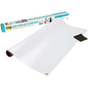 Post-it Self-Stick Dry-Erase Film Surface - White Surface - 36" (3 ft) Width x 48" (4 ft) Length - White Film - Rectangle - Flexible, Stain Resistant, Self-stick