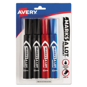 Avery MARKS A LOT Regular Desk-Style Permanent Marker, Broad Chisel Tip, Assorted Colors, 4/Set (7905) View Product Image
