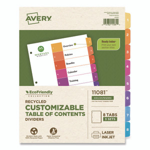 Avery Customizable Table of Contents Ready Index Dividers with Multicolor Tabs, 8-Tab, 1 to 8, 11 x 8.5, White, 3 Sets
