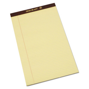 AbilityOne 7530012096526 SKILCRAFT Legal Pads, Wide/Legal Rule, Brown Leatherette Headband, 50 Canary-Yellow 8.5 x 14 Sheets, Dozen (NSN2096526) View Product Image