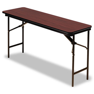 Iceberg OfficeWorks Commercial Wood-Laminate Folding Table, Rectangular, 60" x 18" x 29", Mahogany Top, Brown Base