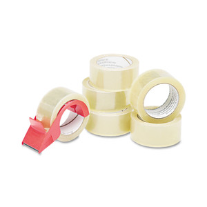 AbilityOne 7510015796873 SKILCRAFT Commercial Package Sealing Tape with Handheld Dispenser, 3" Core, 2" x 55 yds, Clear, 6/Pack (NSN5796873) View Product Image