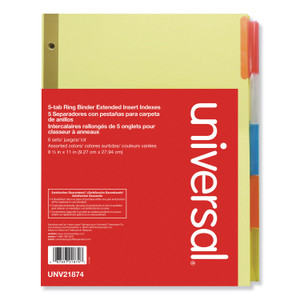 Universal Deluxe Extended Insertable Tab Indexes, 5-Tab, 11 x 8.5, Buff, Assorted Tabs, 6 Sets
