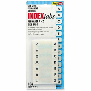 Redi-Tag Permanent Alphabetical Tab Indexes - 104 Printed Tab(s) - Character - A-Z - 1" Tab Height x 0.43" Tab Width - Self-adhesive, Permanent