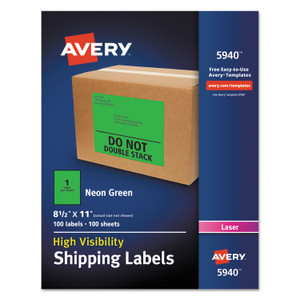 Avery High-Visibility Permanent Laser ID Labels, 8.5 x 11, Neon Green, 100/Box (AVE5940) View Product Image