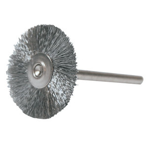 Weiler Miniature Stem-Mounted Wheel Brush, 1 In Dia., 0.005 In Steel Wire, 37,000 Rpm (804-26015)