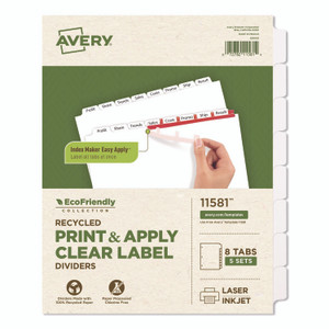 Avery Index Maker EcoFriendly Print and Apply Clear Label Dividers with White Tabs, 8-Tab, 11 x 8.5, White, 5 Sets