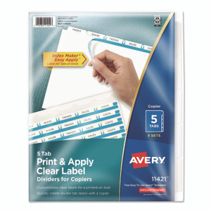 Avery Print and Apply Index Maker Clear Label Dividers, Copiers, 5-Tab, 11 x 8.5, White, 5 Sets