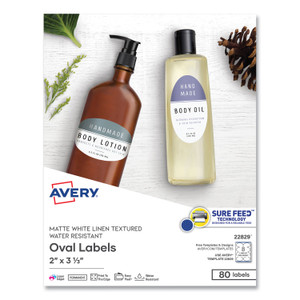 Avery Oval Print-to-the-Edge Labels, 2 x 3.33, White, 8/Sheet, 10 Sheets/Pack