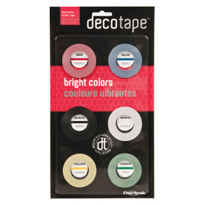 Chartpak Deco Bright Decorative Tape, 1" Core, 0.13" x 27 ft, Assorted Colors, 6/Box