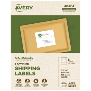 Avery EcoFriendly Mailing Labels, Inkjet/Laser Printers, 3.33 x 4, White, 6/Sheet, 100 Sheets/Pack