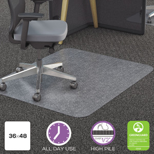 deflecto All Day Use Chair Mat - All Carpet Types, 36 x 48, Rectangular, Clear