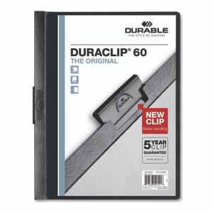 Durable DuraClip Report Cover, Clip Fastener, 8.5 x 11, Holds 60 Sheets, Clear/Black, 25/Box