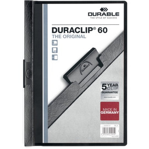 DURABLE DURACLIP Letter Report Cover - 8 1/2" x 11" - 60 Sheets Capacity - Vinyl, Steel - Black