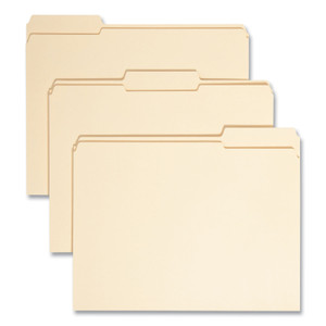 Smead 100% Recycled Reinforced Top Tab File Folders, 1/3-Cut Tabs: Assorted, Letter Size, 0.75" Expansion, Manila, 100/Box