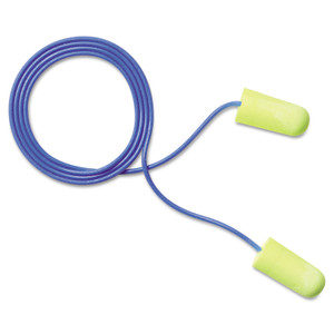 3M E-A-Rsoft Yellow Neon Soft Foam Earplugs, Corded, Regular Size, 200 Pairs/Box (MMM3111250) View Product Image