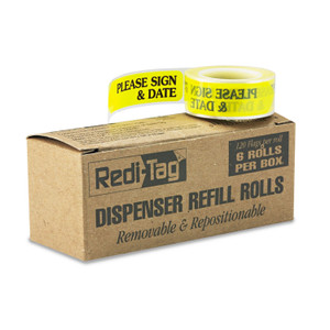 Redi-Tag Arrow Message Page Flag Refills, "Please Sign and Date", Yellow, 120/Roll, 6 Rolls (RTG91032) View Product Image