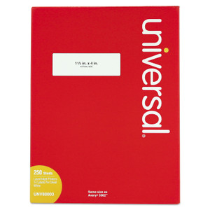 Universal White Labels, Inkjet/Laser Printers, 1.33 x 4, White, 14/Sheet, 250 Sheets/Box (UNV80003) View Product Image